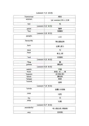 三年級下冊英語單詞(北京版)