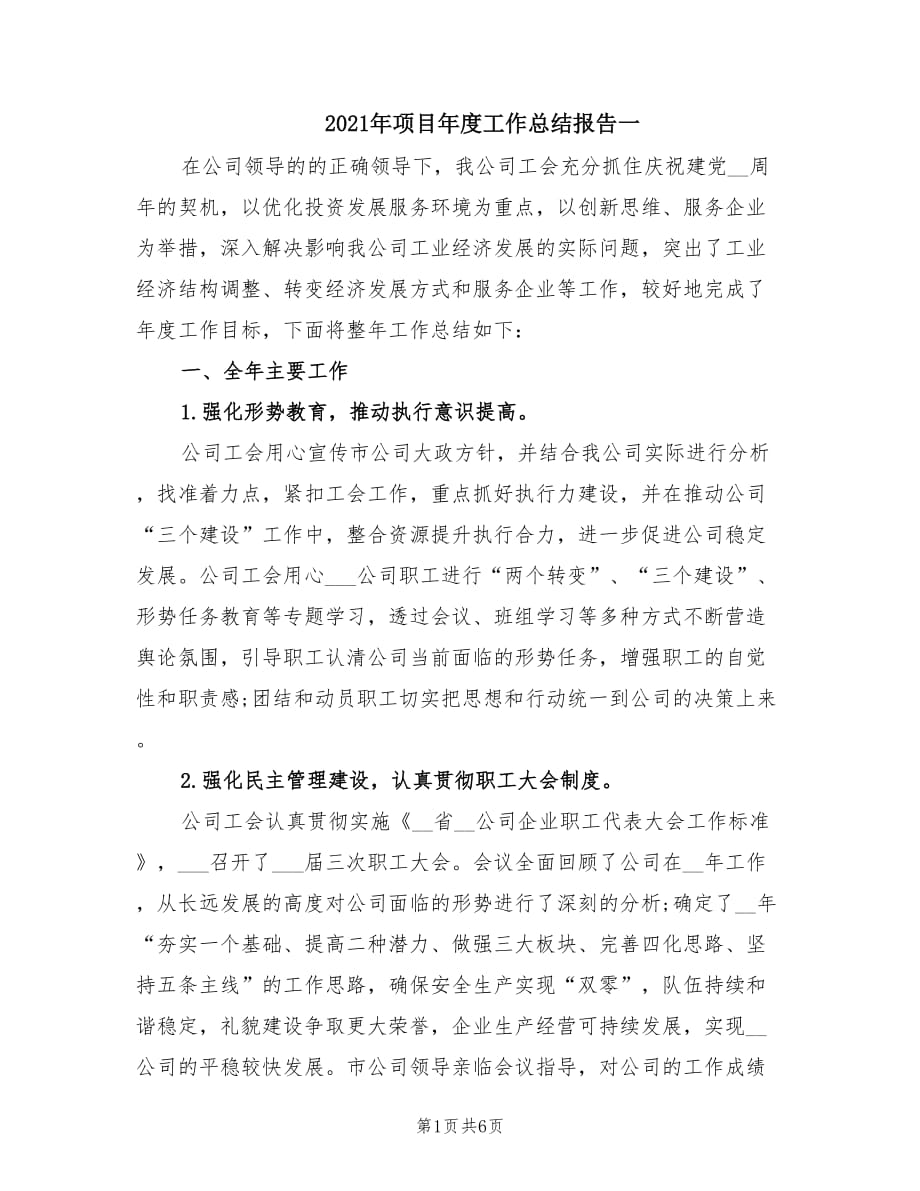 2021年项目年度工作总结报告一.doc_第1页