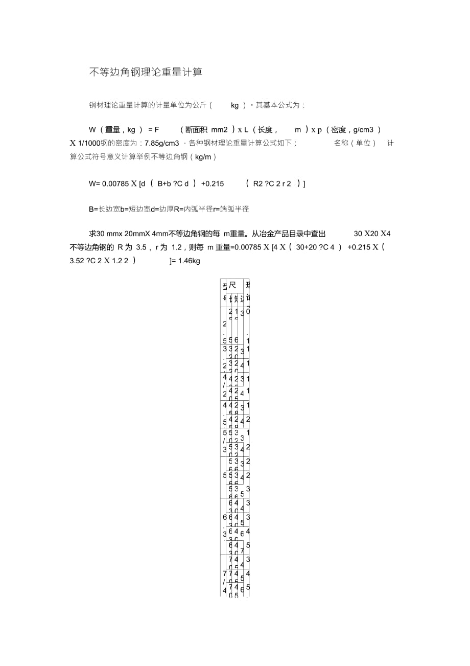 不等邊角鋼理論重量計算_第1頁