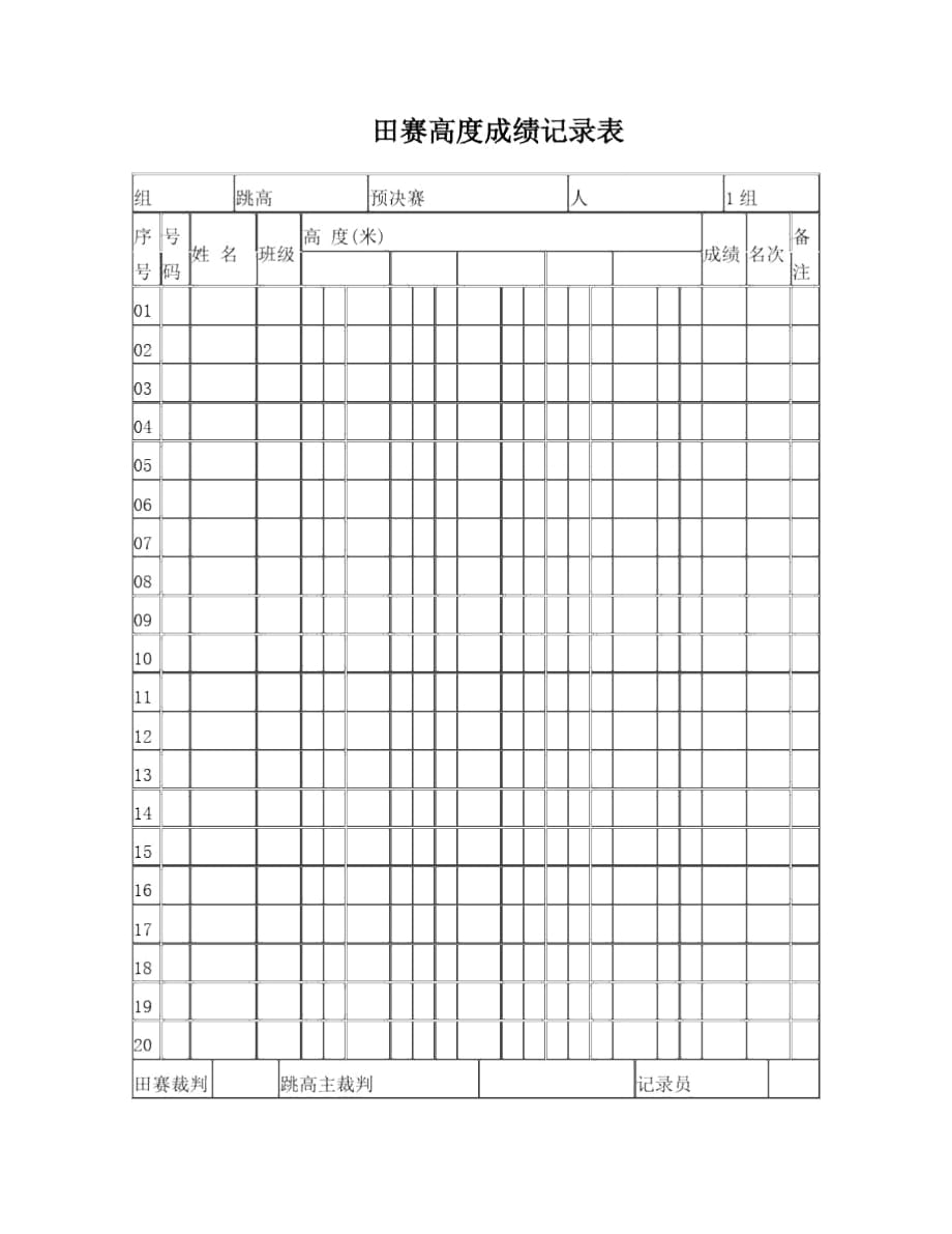 田径运动会应用表格10、田赛高度成绩记录表_第1页