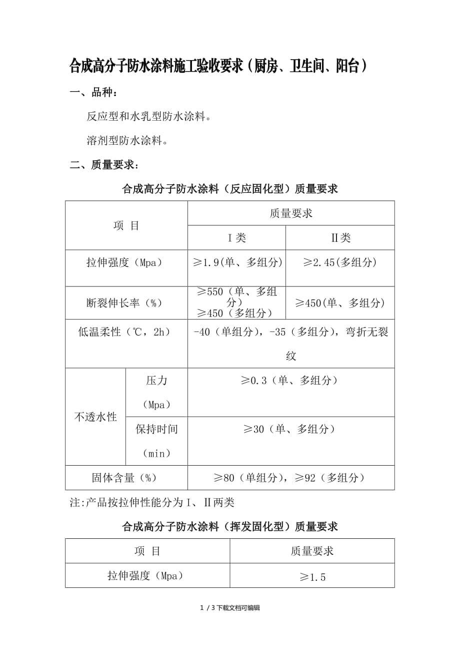 合成高分子防水涂料施工验收要求(厨房、卫生间、阳台)_第1页