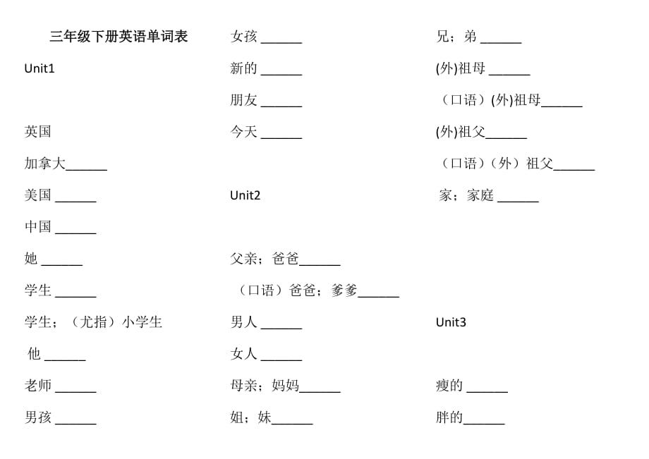 三年級下冊英語單詞表_第1頁