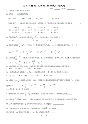 高二《橢圓_雙曲線(xiàn)_拋物線(xiàn)》測(cè)試題