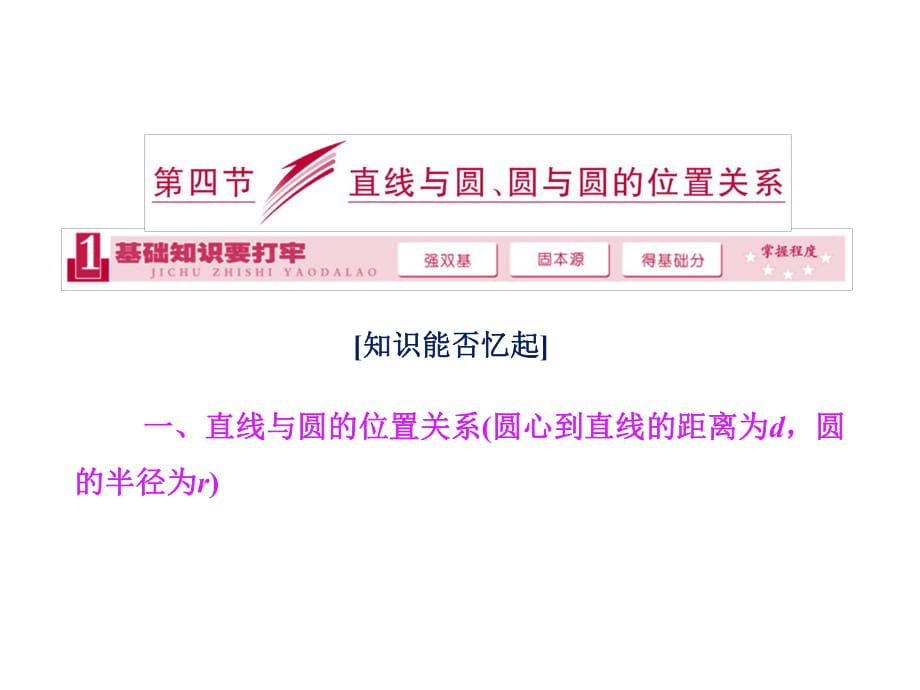 【三維設(shè)計(jì)】2014屆高考數(shù)學(xué)總復(fù)習(xí)課件：第八章 第4講 直線與圓_圓與圓的位置關(guān)系_第1頁