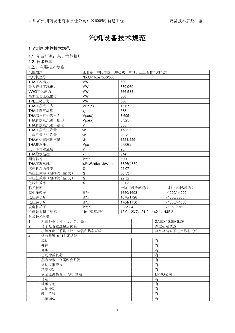 660MW电厂设备技术参数汇编_第1页