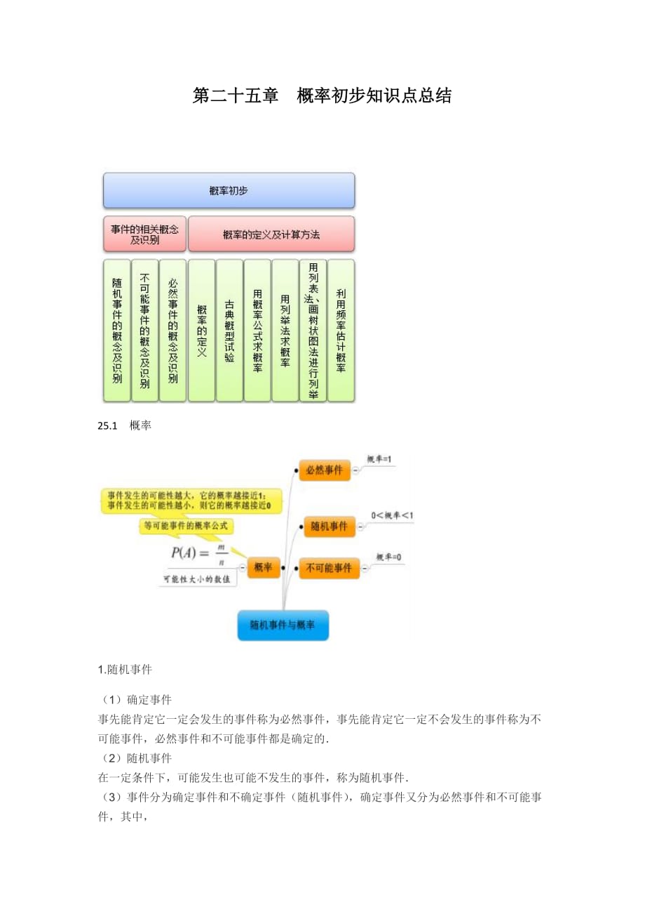 人教版九年级第二十五章概率初步知识点_第1页