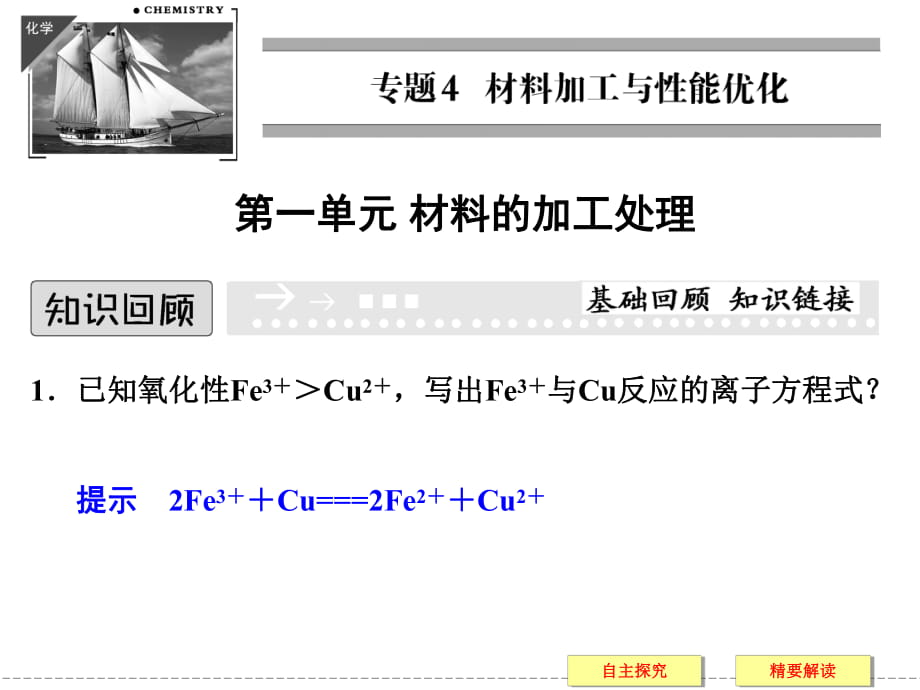 2017-2018学年苏教版选修2 专题四第一单元 材料的加工处理 课件（31张）_第1页