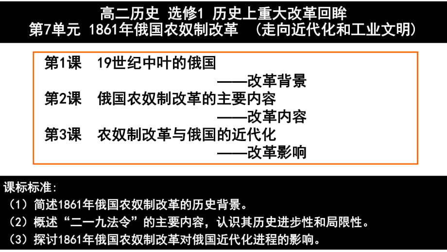 人教版選修一 第7單元 1861年俄國農(nóng)奴制改革課件（18張ppt）_第1頁