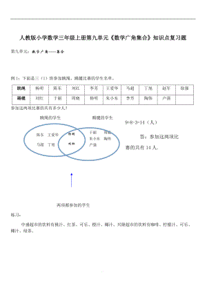 2020人教版小學(xué)數(shù)學(xué)三年級(jí)上冊(cè)第九單元《數(shù)學(xué)廣角集合》知識(shí)點(diǎn)復(fù)習(xí)題