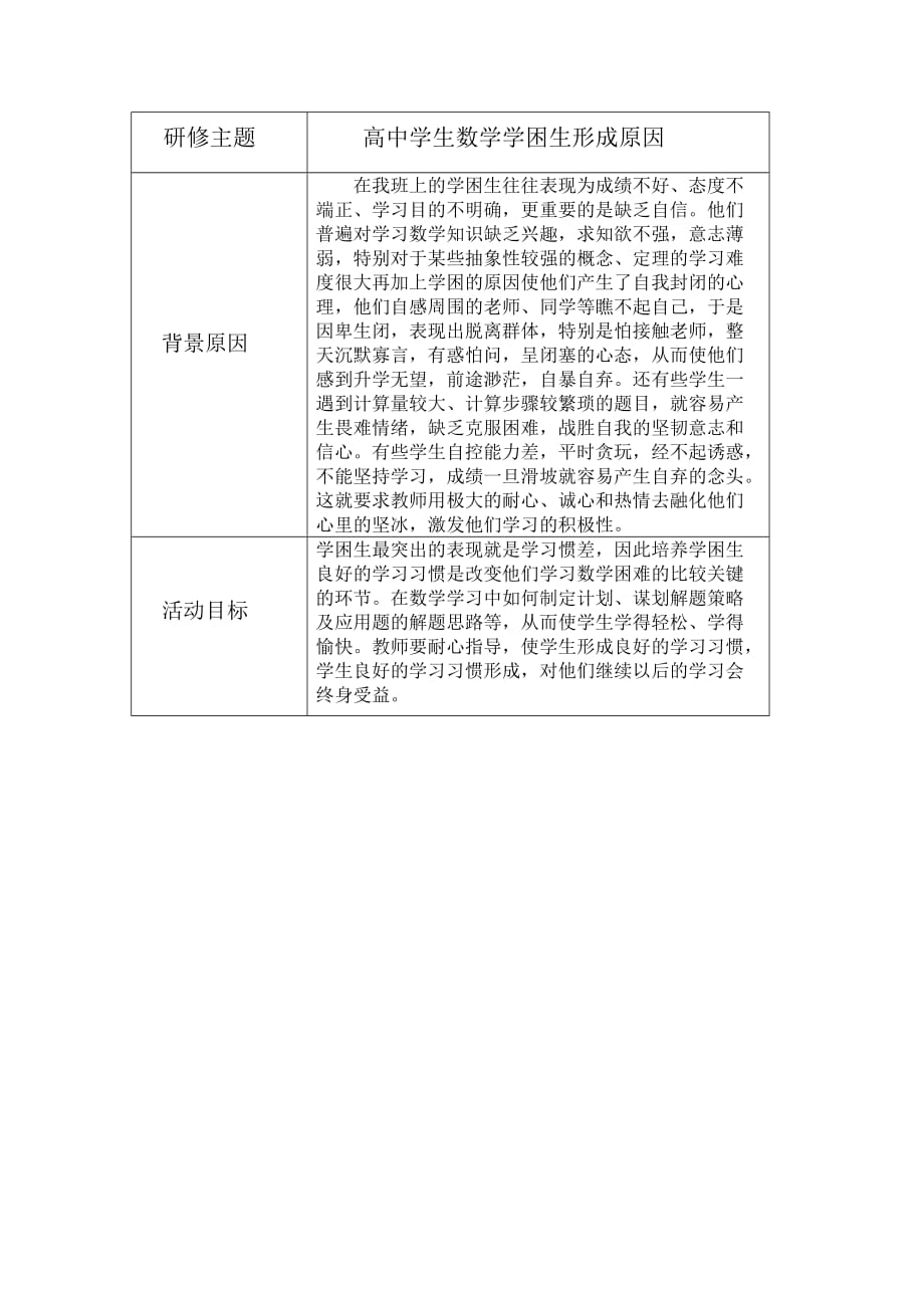 高中学生数学学困生形成原因设计方案_第1页