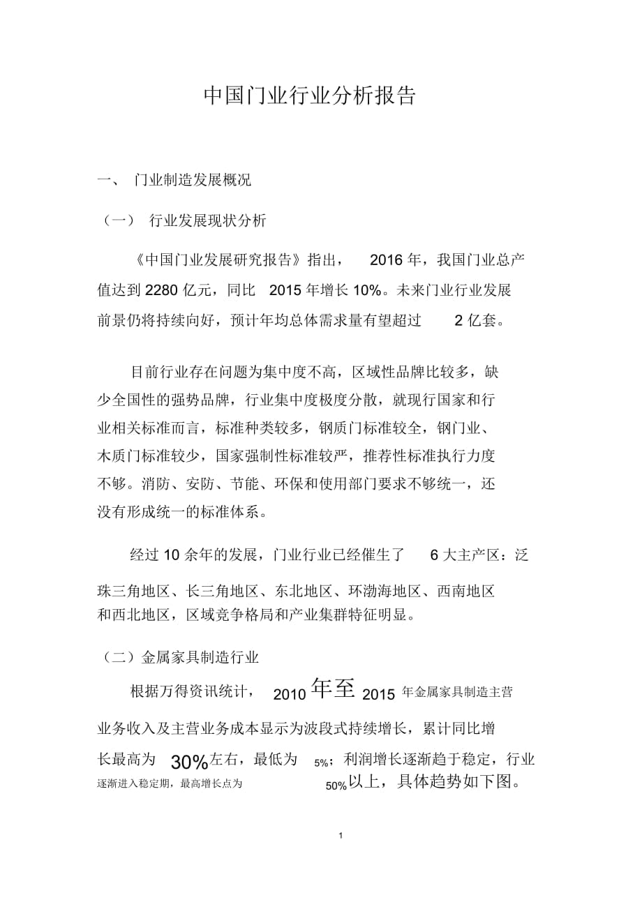 中国门业行业分析报告_第1页