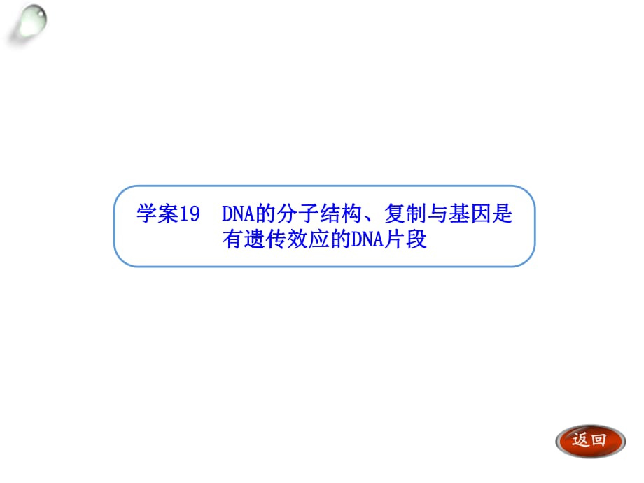 【金版方案】2014高考生物（人教版）一輪復(fù)習(xí)“學(xué)案”課件：第19講DNA的分子結(jié)構(gòu)、復(fù)制與基因是（共25張PPT）_第1頁