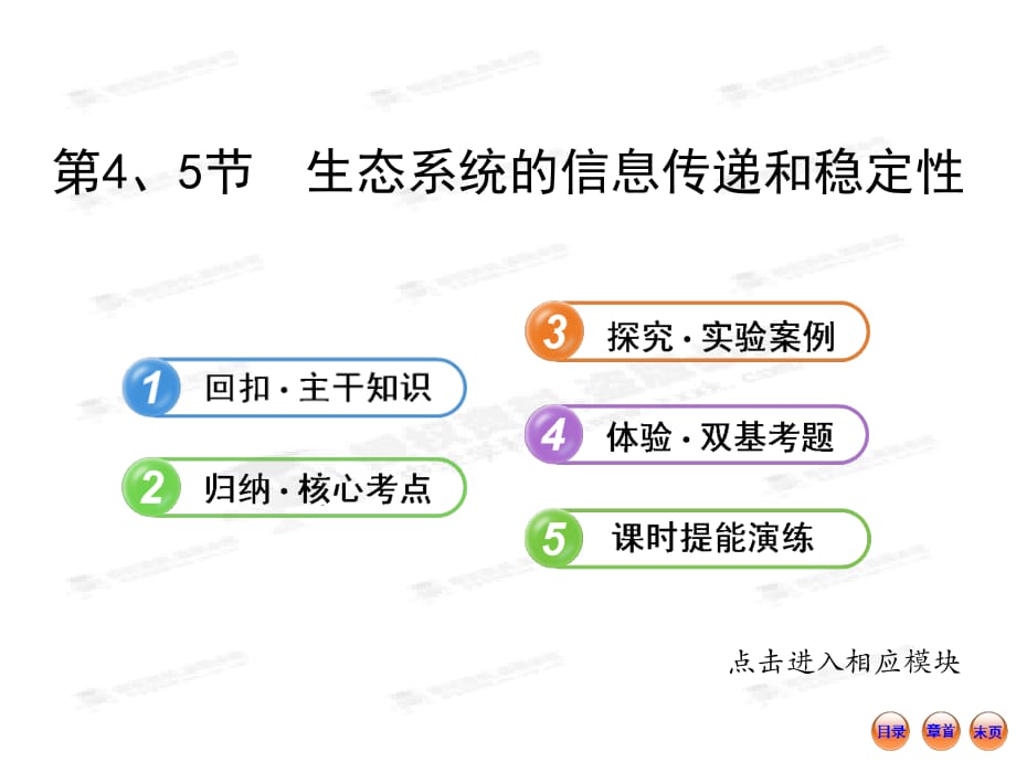 【江蘇專用】2013版高中生物全程復習方略（人教版）配套課件：3.5.4、5生態(tài)系統(tǒng)的信息傳遞和穩(wěn)定性_第1頁