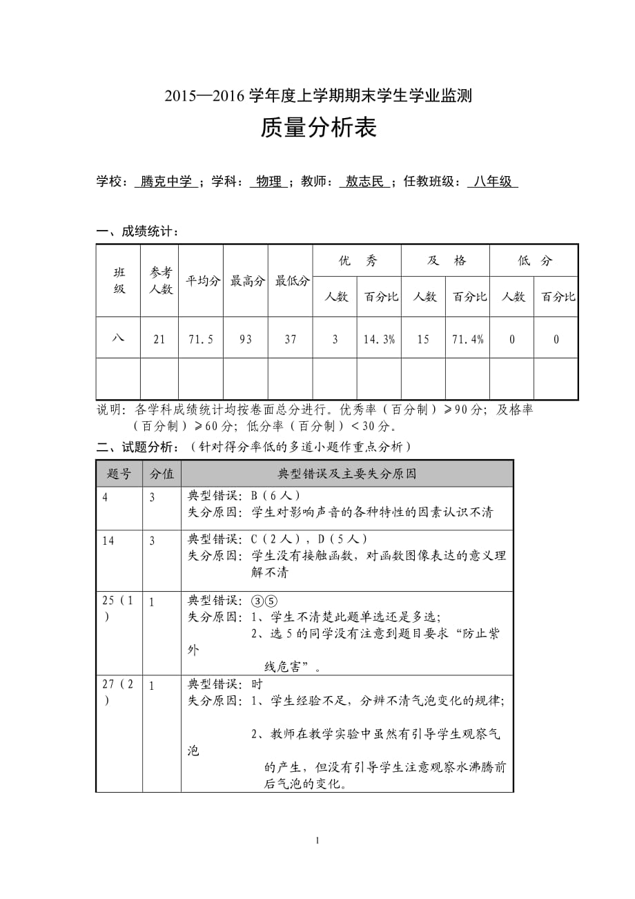 八年級物理學(xué)科質(zhì)量分析_第1頁