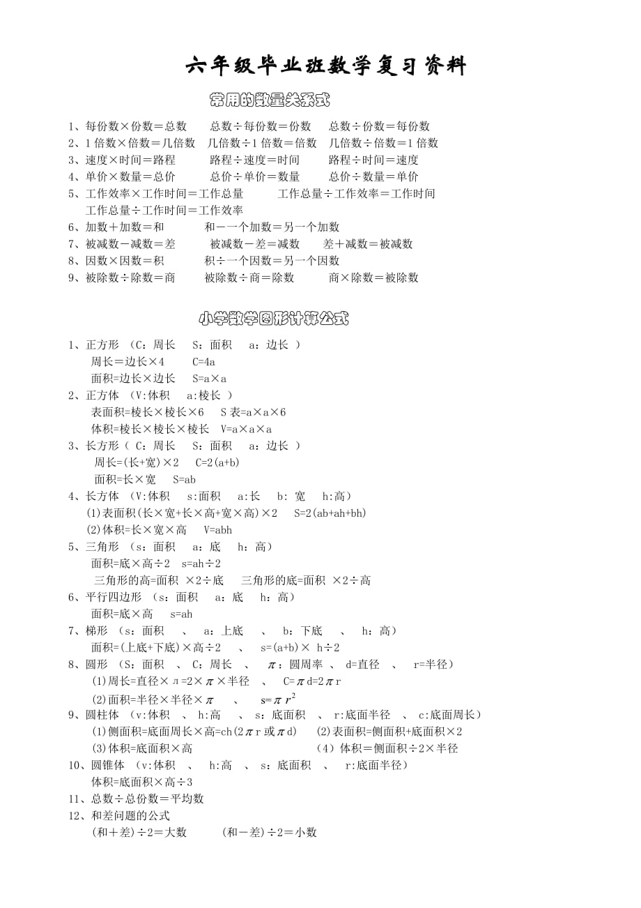 小学六年级数学知识点总复习资料_第1页