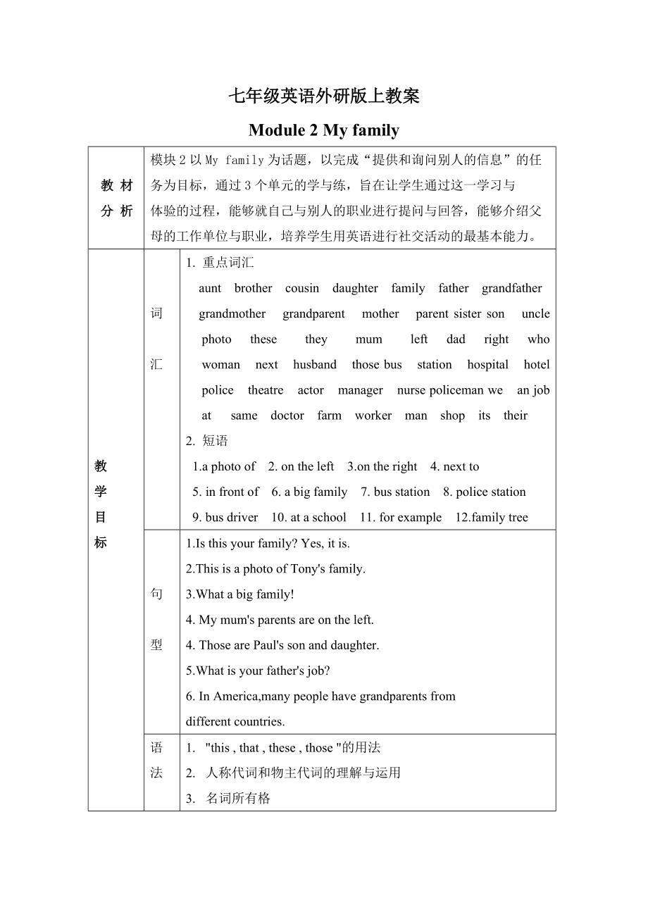 七年级英语外研版上教案_第1页