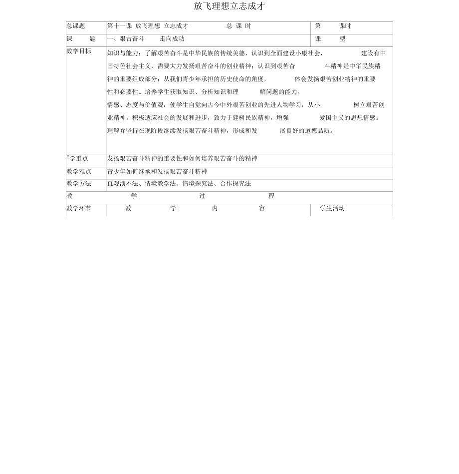 九年級政治全冊122艱苦奮斗走向成功教案蘇教版_第1頁