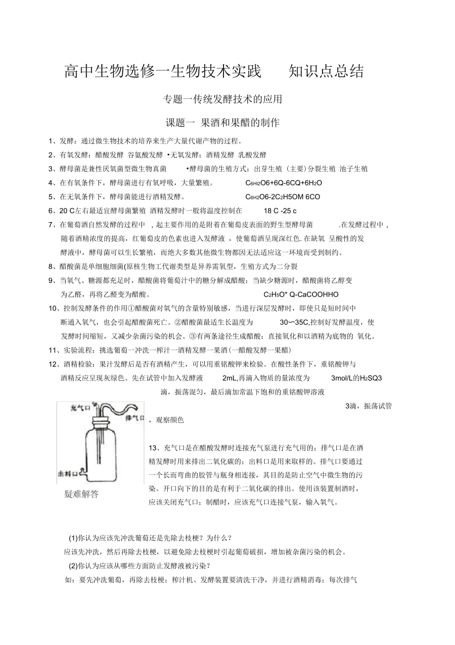 高中生物選修一生物技術(shù)實踐 知識點總結(jié)_第1頁