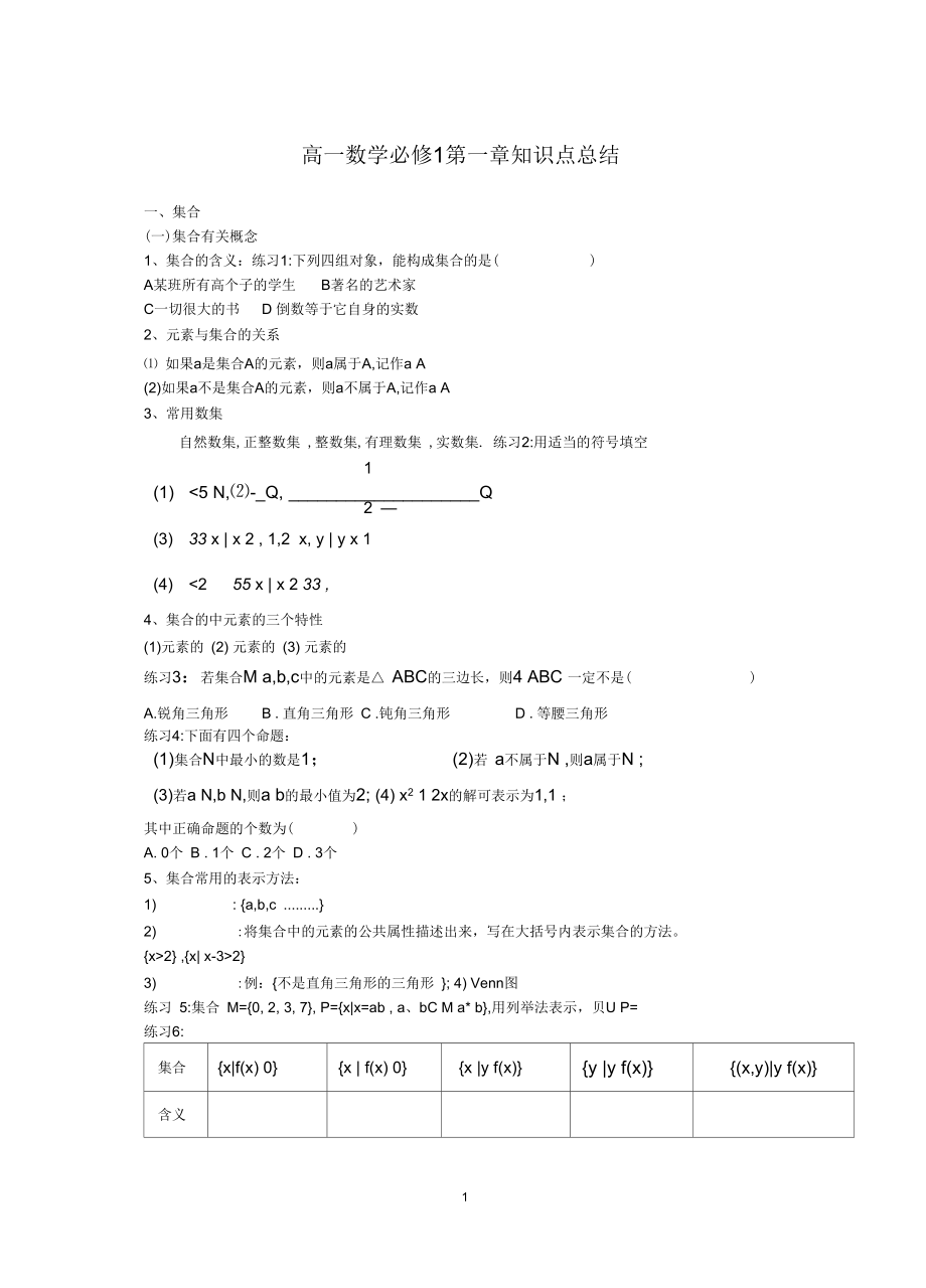 高一数学必修1第一章知识点总结_第1页