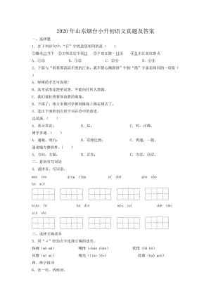 2020年山東煙臺(tái)小升初語(yǔ)文真題及答案