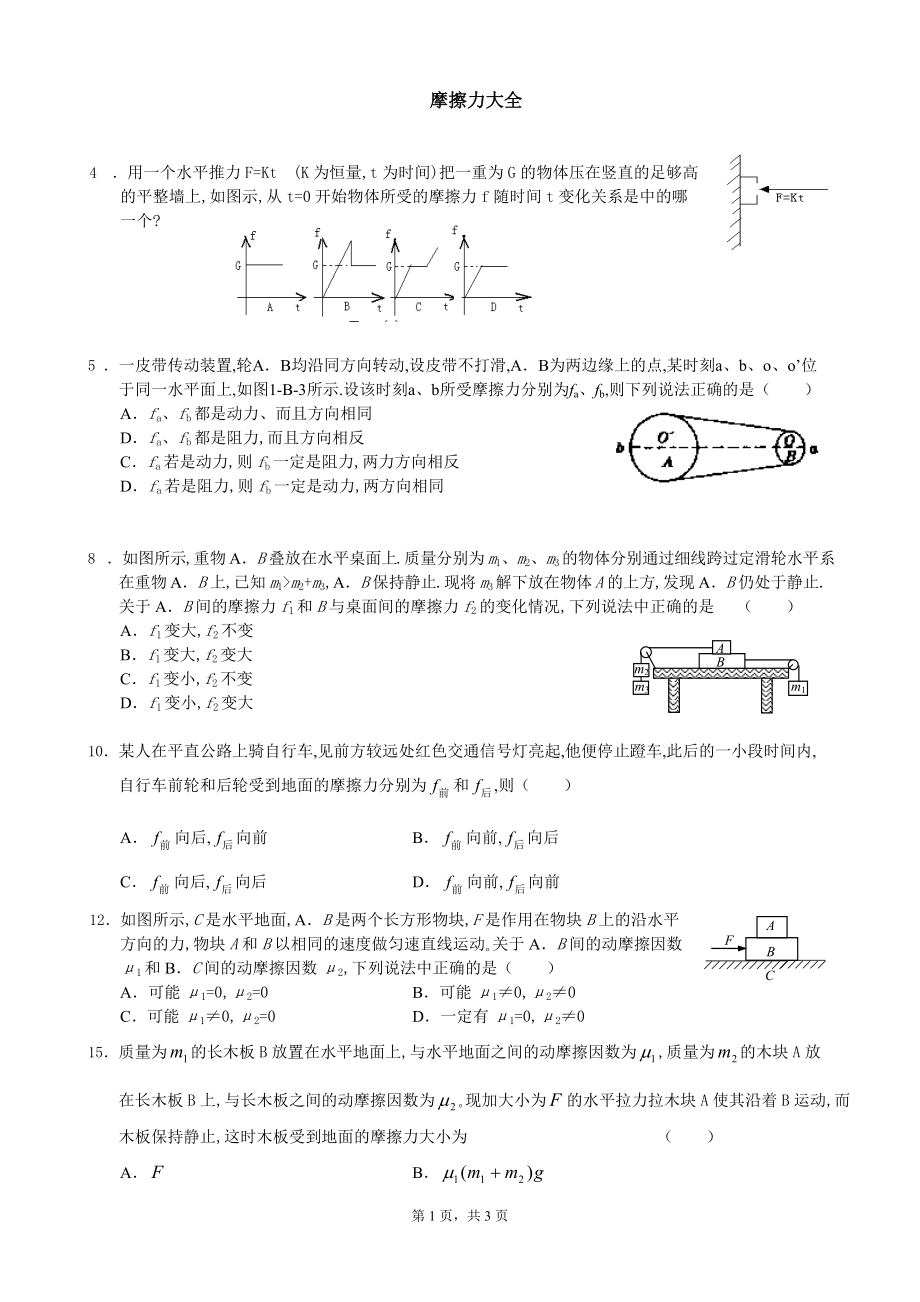 高一物理摩擦力典型习题_第1页