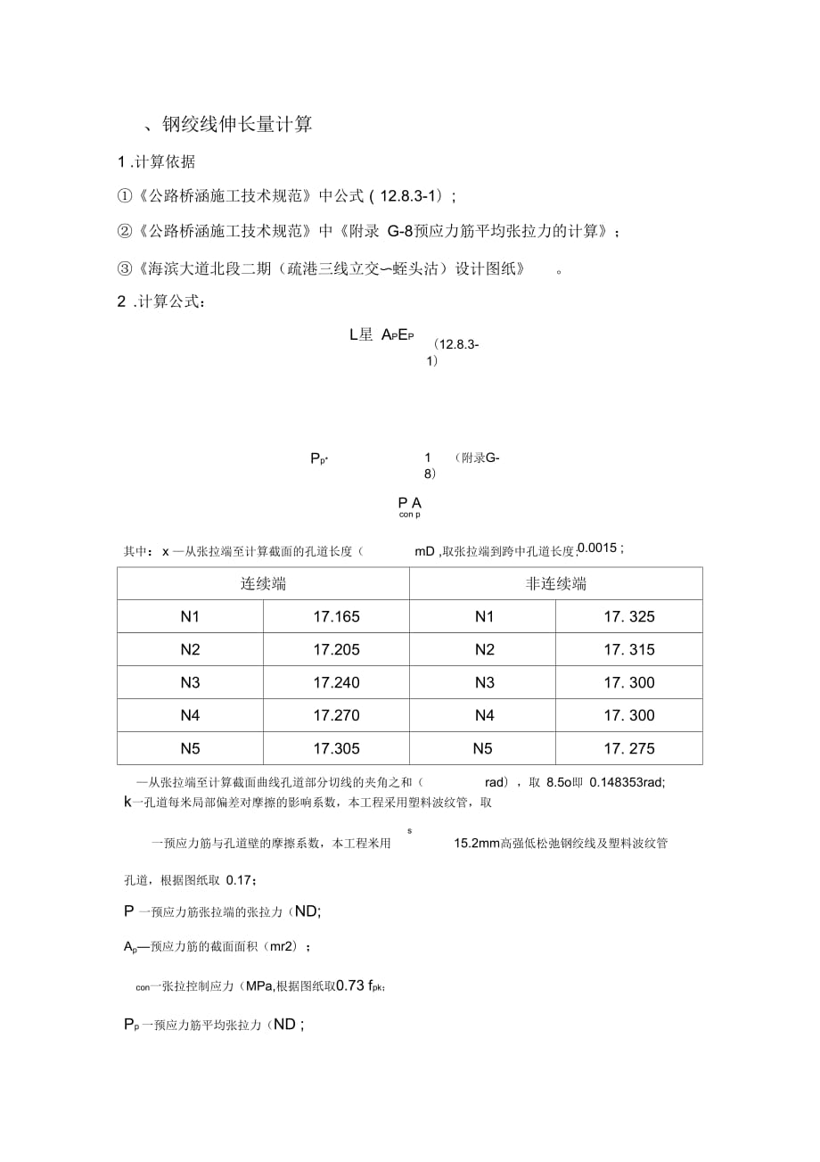 预应力张拉伸长量计算书(后张法)_第1页