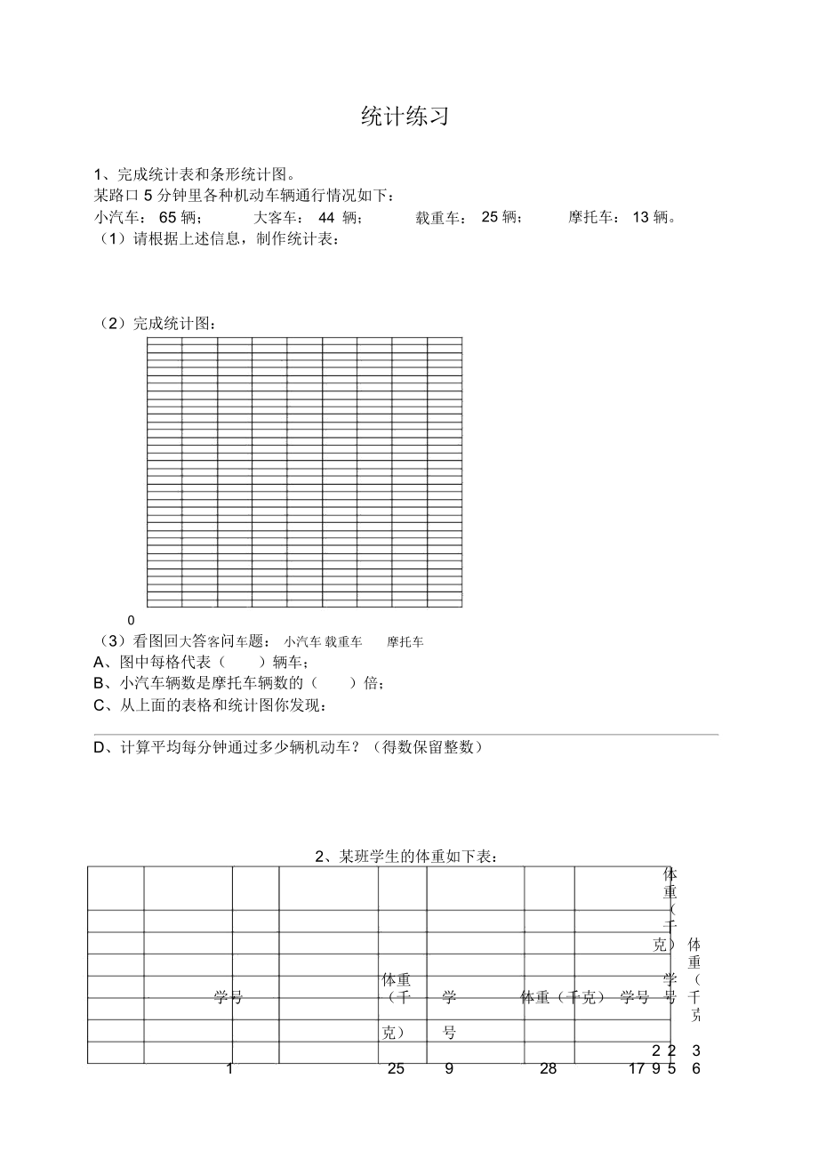 五年级数学统计单元练习[人教版]_第1页