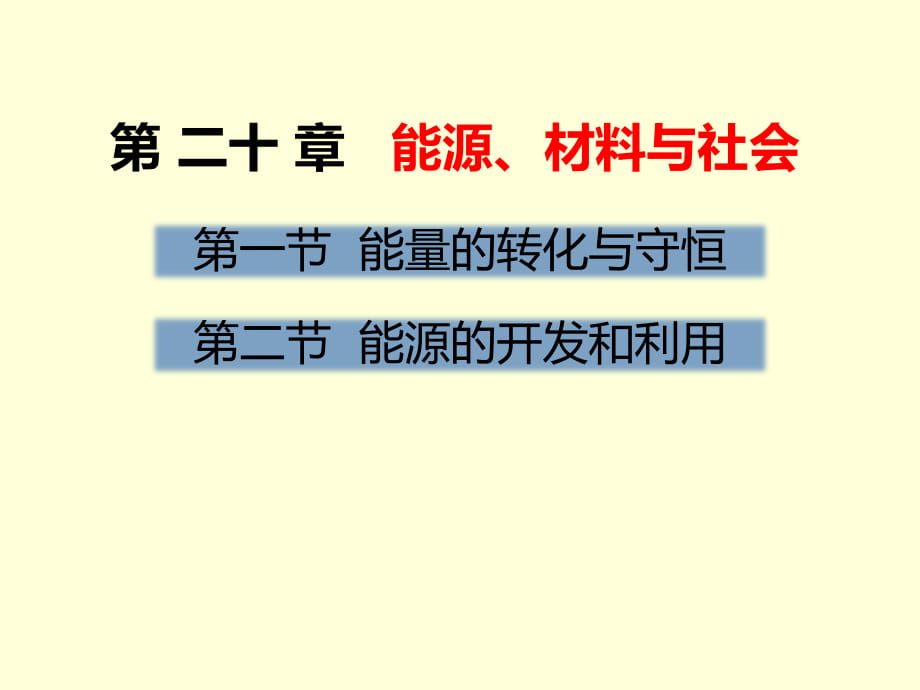 滬科版九年級物理課件：第二十章 能源、材料與社會(huì)第一、二節(jié) 能量的轉(zhuǎn)化與守恒能源的開發(fā)和利用_第1頁