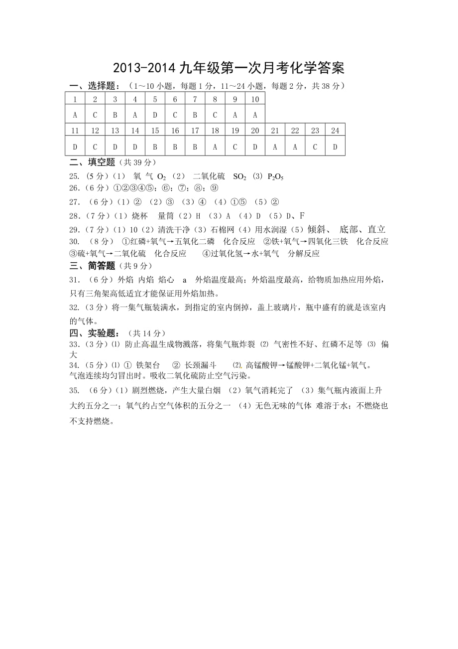 2013-2014第一次月考答案、答题纸_第1页
