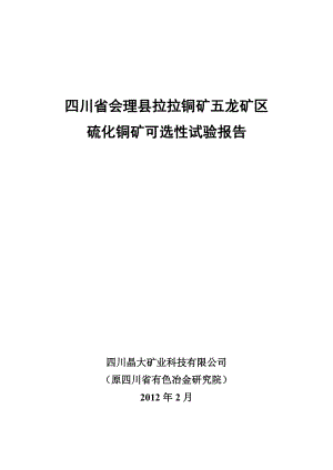 四川省会理县拉拉铜矿五龙矿区硫化铜矿可选性试验报告