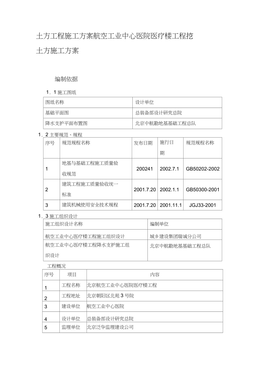 航空工業(yè)中心醫(yī)院醫(yī)療樓工程挖土方施工方案（完整版）_第1頁