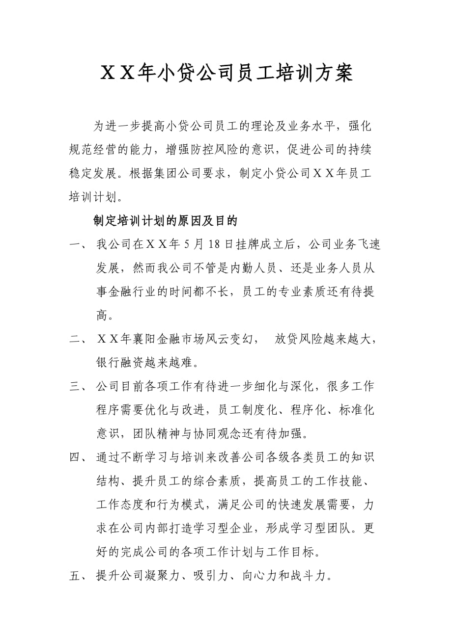 小贷公司员工培训方案_第1页