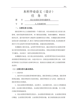 某企業(yè)團(tuán)隊管理問題研究[任務(wù)書+文獻(xiàn)綜述+開題報告+畢業(yè)論文]