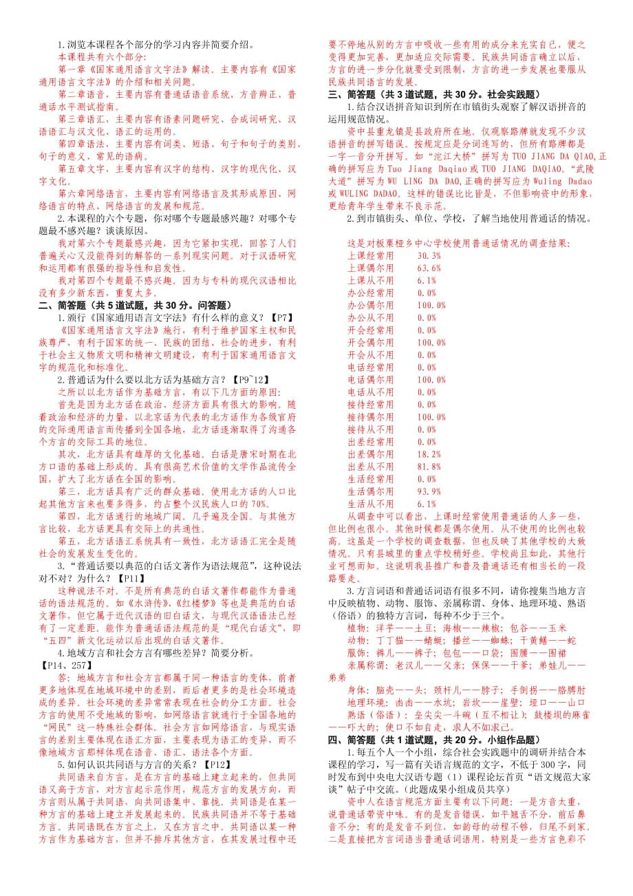 电大现代汉语专题复习资料小抄参考【完整版】_第1页