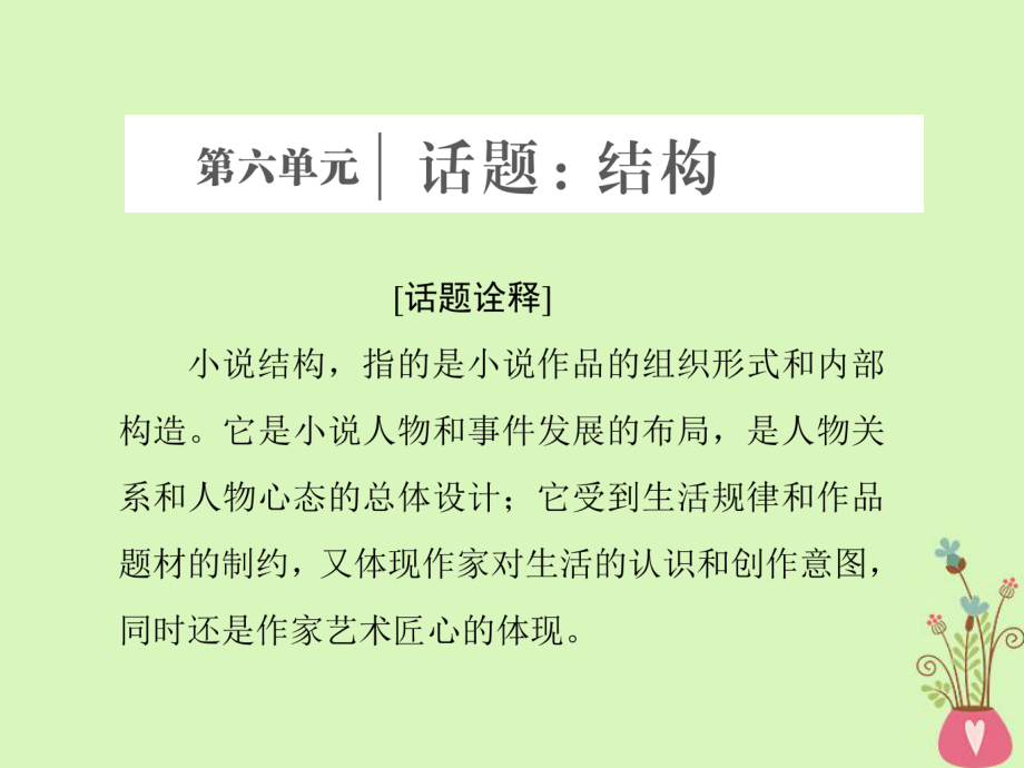 語文 第六單元 話題前言 結(jié)構(gòu) 新人教版選修《外國小說欣賞》_第1頁