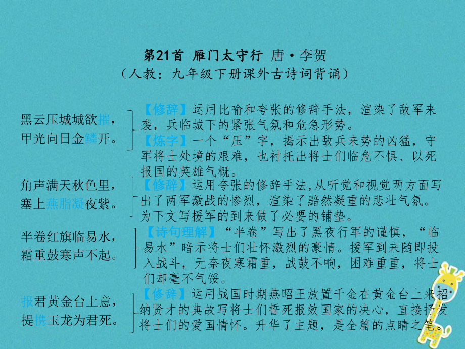 語文 第三部分 文言文及古詩詞賞析 二 古詩詞曲賞析（21-40首）_第1頁