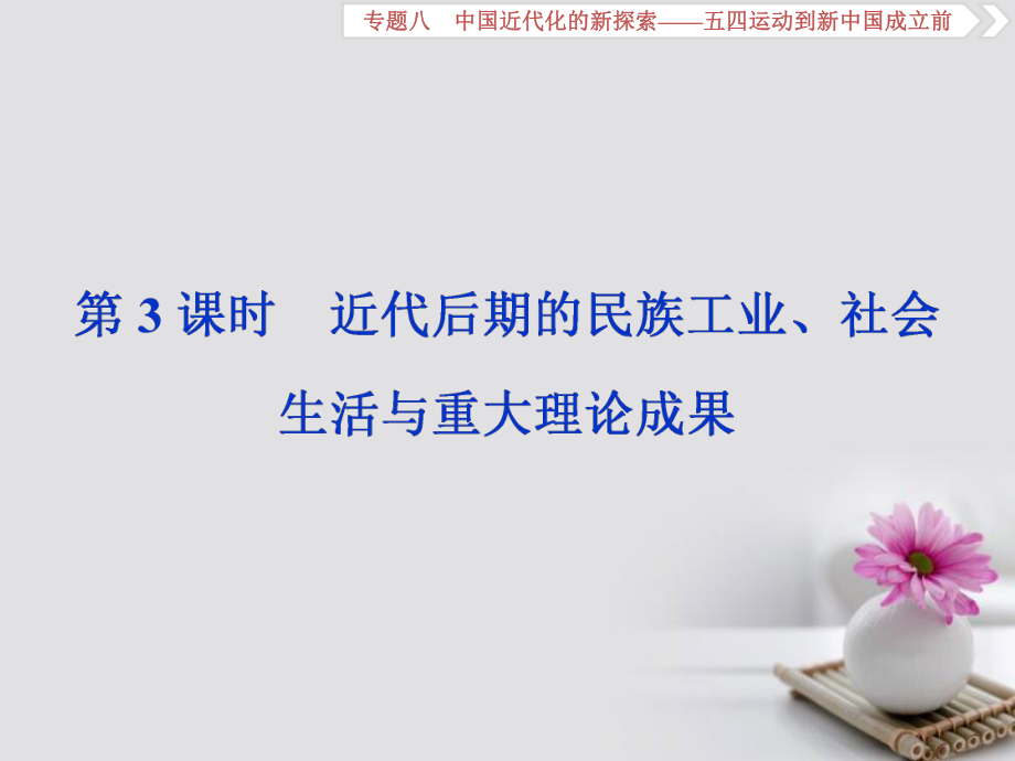 歷史總第二部分 近代中國 八 中國近代化的新探索 第3課時 近代后期的民族工業(yè)與重大理論成果_第1頁