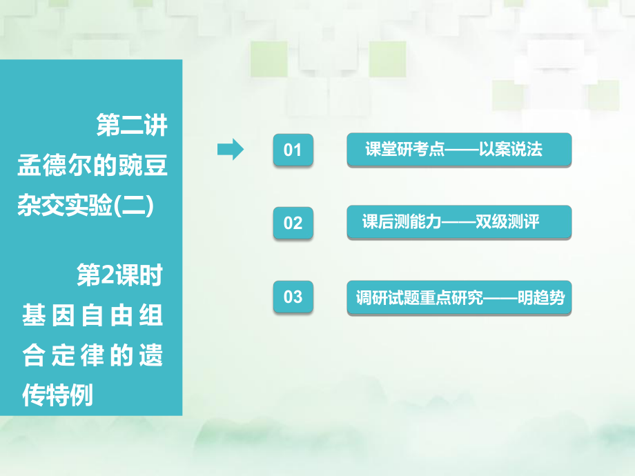 生物第二部分 遺傳與進(jìn)化 第一單元 遺傳的基本規(guī)律與伴性遺傳 第二講 第2課時(shí) 基因自由組合定律的遺傳特例_第1頁