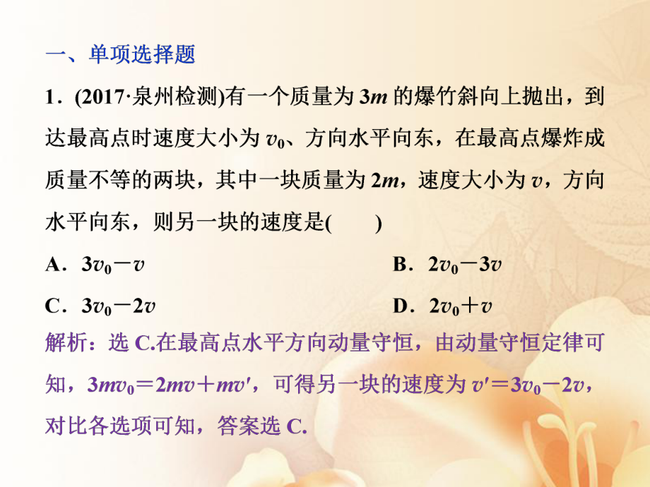 物理第六章 碰撞與動量守恒 第二節(jié) 動量守恒定律碰撞爆炸反沖課后檢測能力提升_第1頁