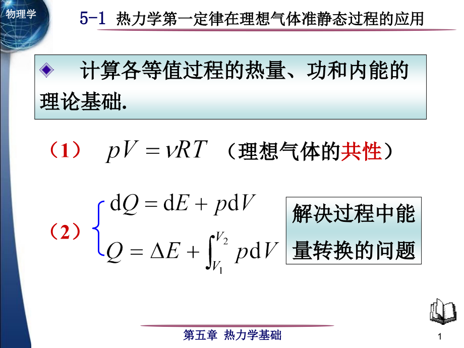 5-1熱力學第一定律在理想氣體準靜態(tài)過程的應(yīng)用_第1頁