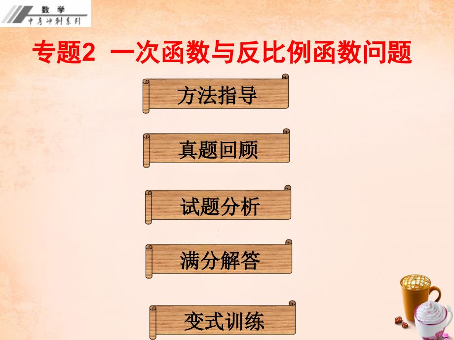 中考数学专题2《一次函数与反比例函数问题》冲刺复习课件_第1页