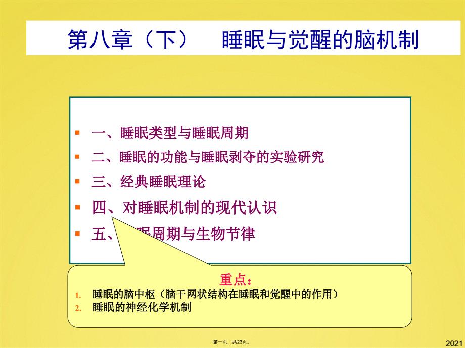 生理心理学第八章3-睡眠与觉醒课件_第1页