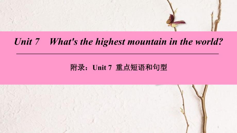 八年级英语下册 Unit 7 What’s the highest mountain in the world重点短语和句型课件 （新版）人教新目标版_第1页