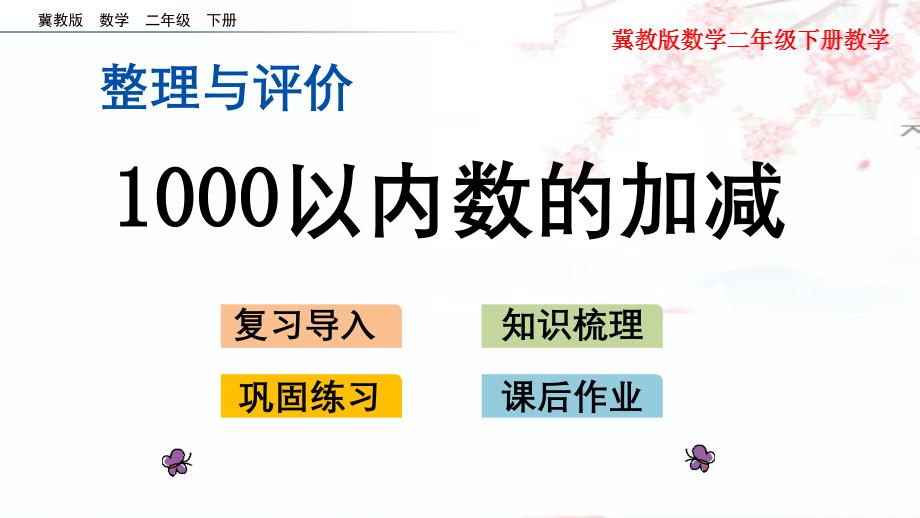 冀教版二年级下册数学--整理与评价.2-1000以内数的加减课件_第1页