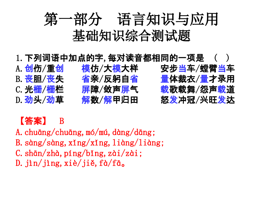 2020高职高考语文同步练习基础知识综合测试题课件_第1页