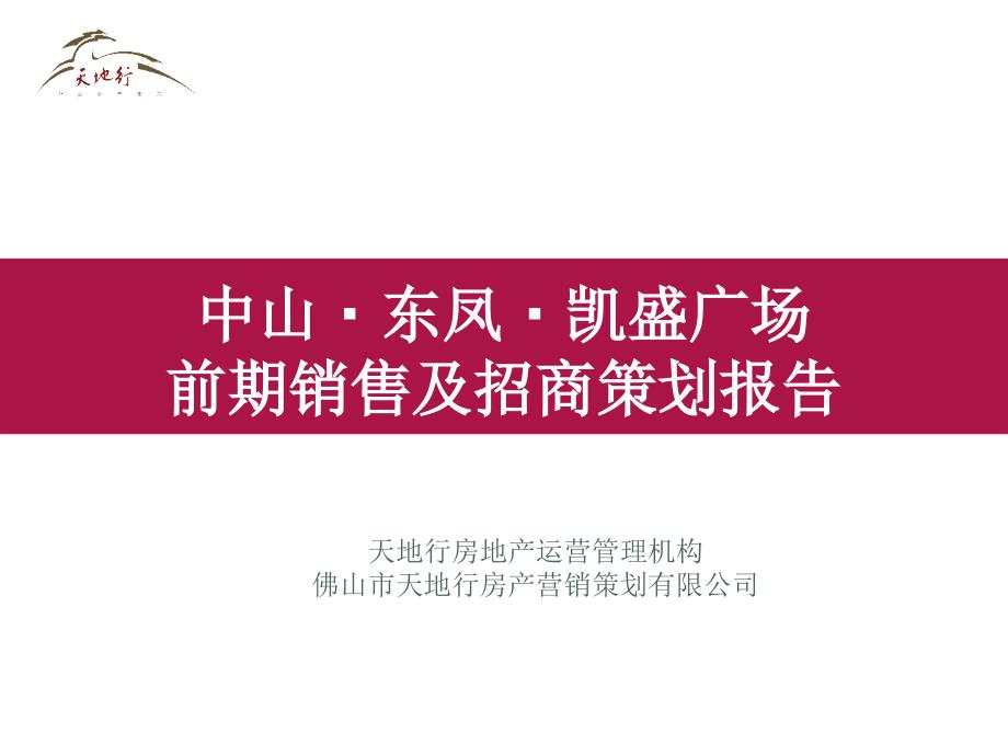 广东中山东凤凯盛广场购物中心项目前期销售及招商策划brmj_第1页