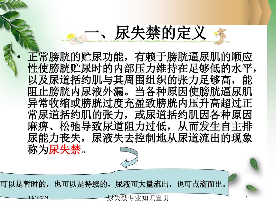 尿失禁专业知识宣贯课件_第1页