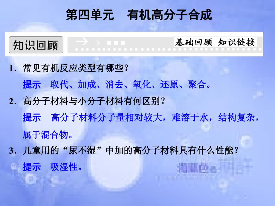 高中化学 专题三 让有机反应为人类造福 3.4 有机高分子合成课件 苏教版选修2_第1页