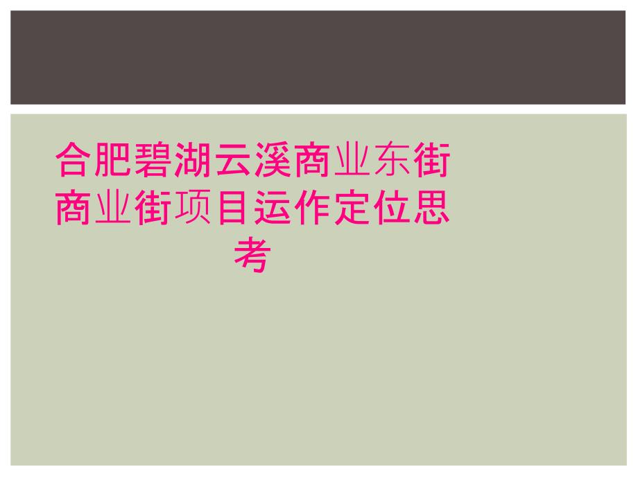 合肥碧湖云溪商业东街商业街项目运作定位思考_第1页