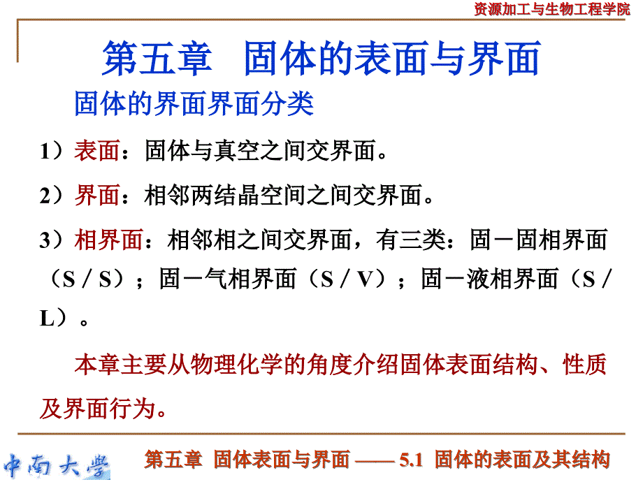 第五章 固体表面与界面－固体的表面及其结构 -2012中南大学无机材料科学基础课件_第1页